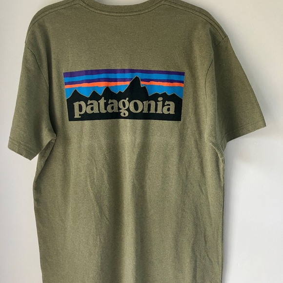 Patagonia Responsibili-Tee Green Logo T-Shirt | Size M | Mountain Graphic - Picture 2 of 4